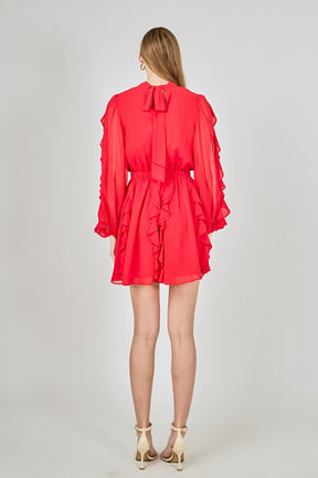ENDLESS ROSE - Chiffon Ruffled V Mini Dress - DRESSES available at Objectrare