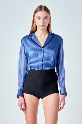 ENDLESS ROSE - Beaded Collar Relaxed Blouse - SHIRTS & BLOUSES available at Objectrare