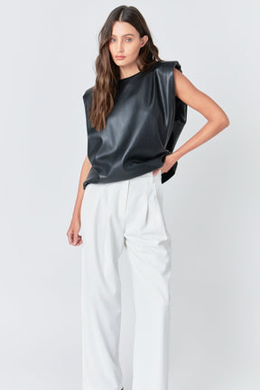 GREY LAB - Shoulder Padded Faux Leather Top - TOPS available at Objectrare