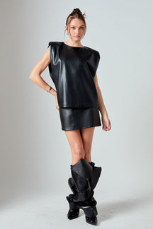 GREY LAB - Shoulder Padded Faux Leather Top - TOPS available at Objectrare