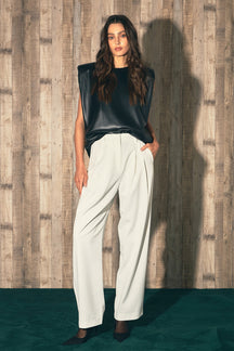 GREY LAB - Shoulder Padded Leather Top - TOPS available at Objectrare