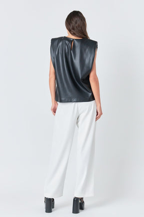 GREY LAB - Shoulder Padded Faux Leather Top - TOPS available at Objectrare