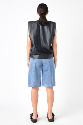 GREY LAB - Shoulder Padded Leather Top - TOPS available at Objectrare