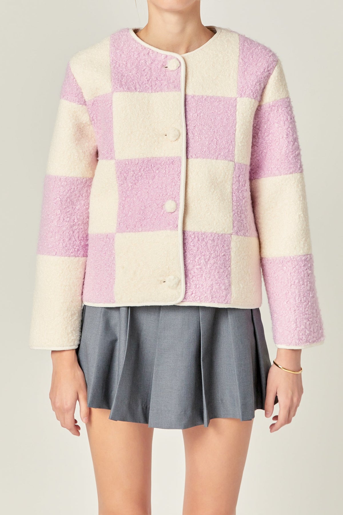 ENGLISH FACTORY - Shearling Check Cardigan - OUTERWEAR available at Objectrare