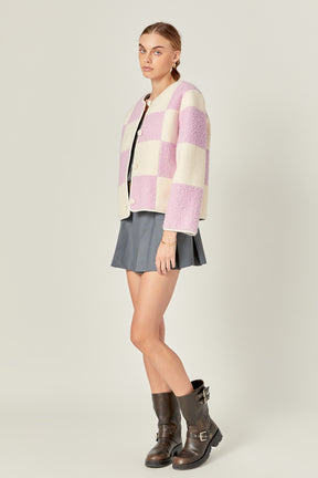 ENGLISH FACTORY - Shearling Check Cardigan - CARDIGANS available at Objectrare