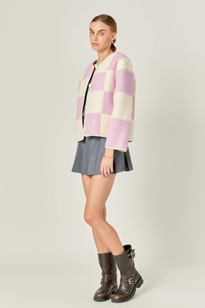 ENGLISH FACTORY - Shearling Check Cardigan - OUTERWEAR available at Objectrare