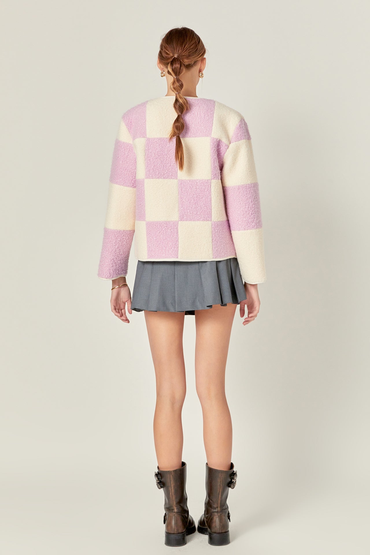 ENGLISH FACTORY - Shearling Check Cardigan - OUTERWEAR available at Objectrare