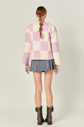ENGLISH FACTORY - Shearling Check Cardigan - OUTERWEAR available at Objectrare