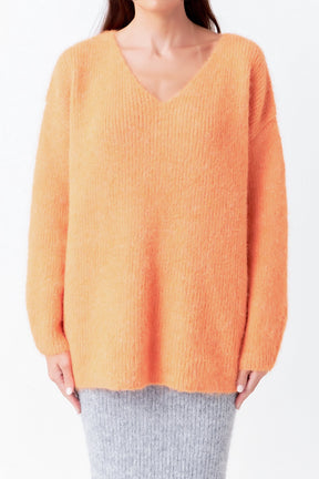 ENDLESS ROSE - Furry V Neck Sweater - SWEATERS & KNITS available at Objectrare