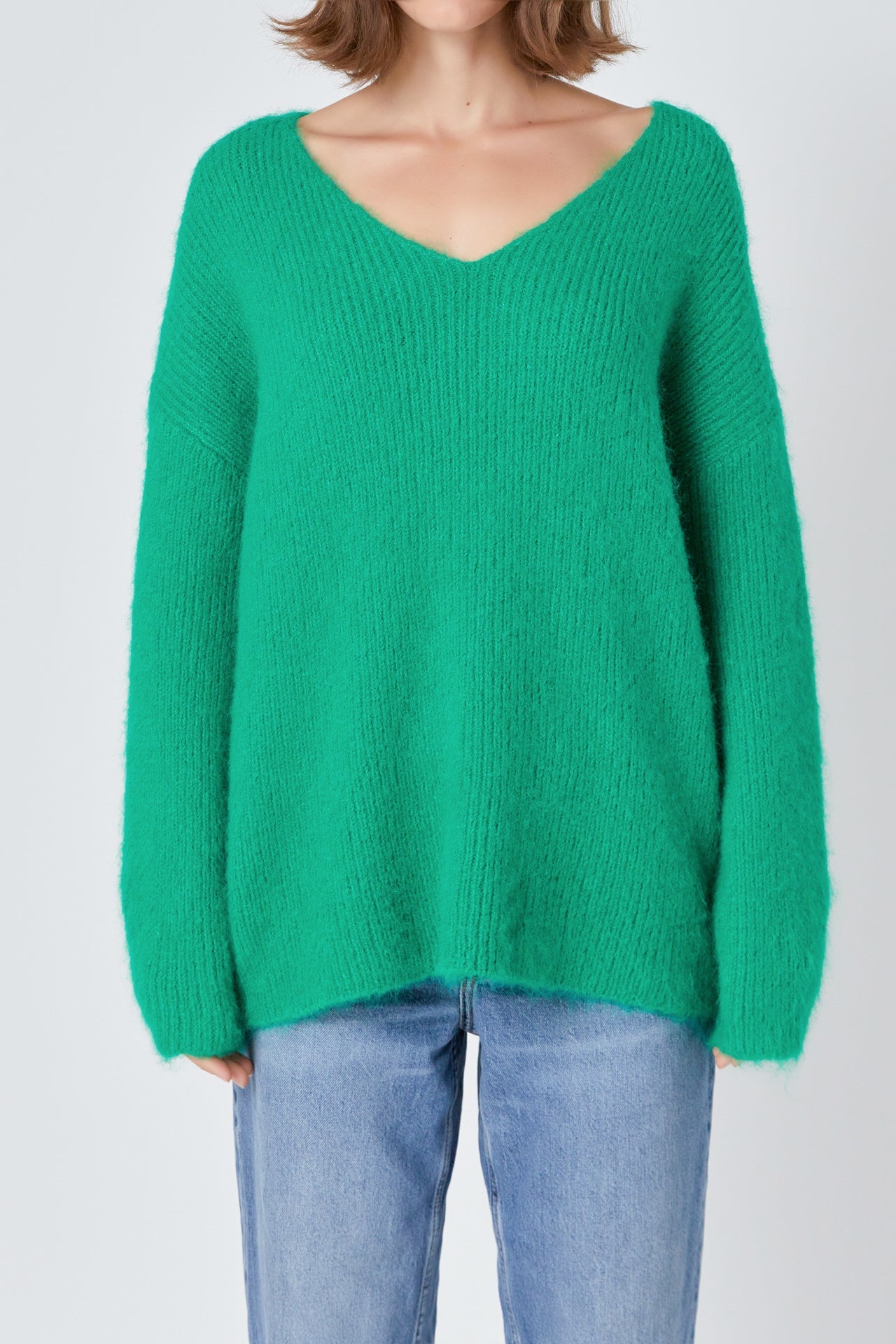 ENDLESS ROSE - Furry V Neck Sweater - SWEATERS & KNITS available at Objectrare