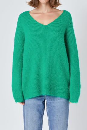 ENDLESS ROSE - Furry V Neck Sweater - SWEATERS & KNITS available at Objectrare