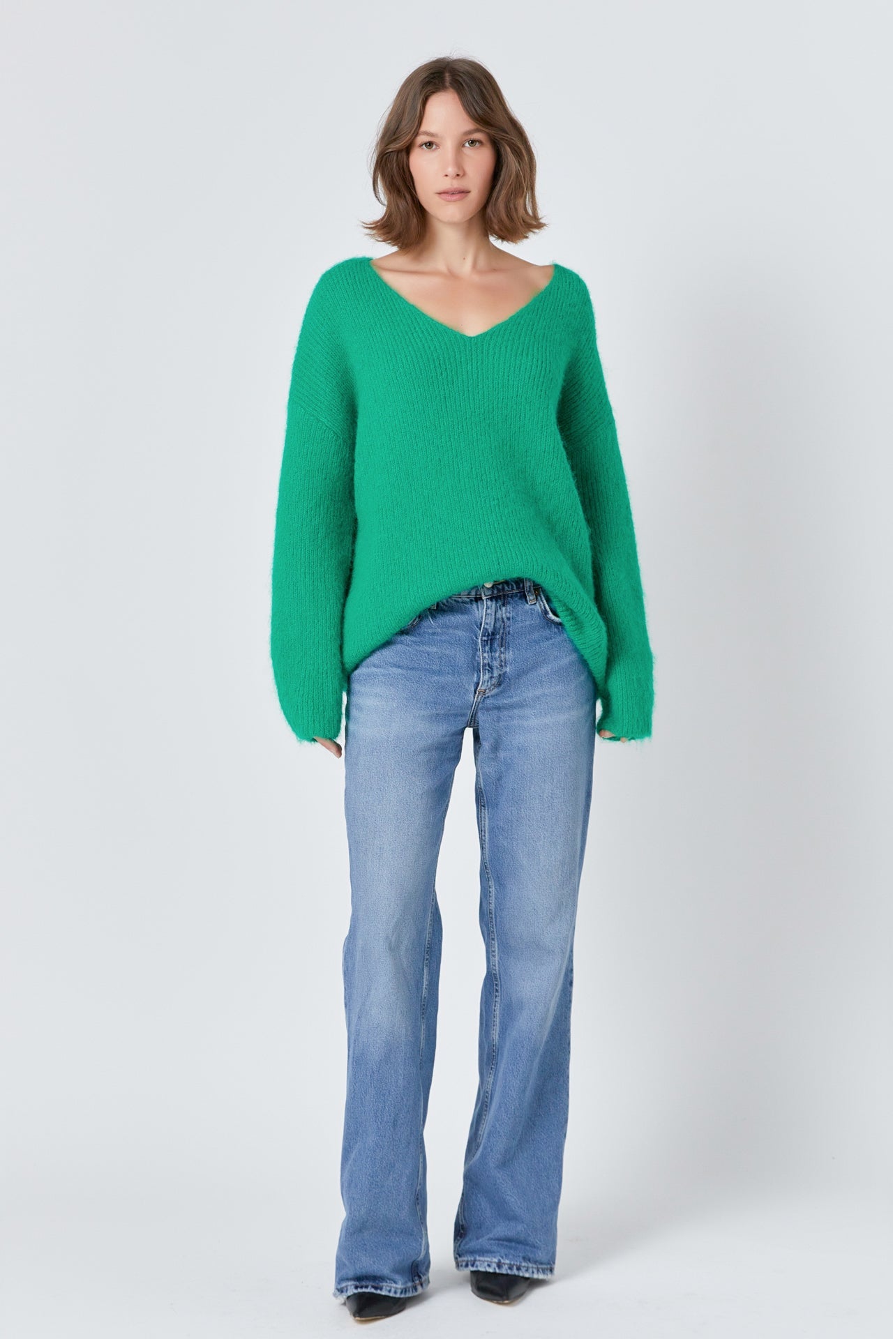 ENDLESS ROSE - Furry V Neck Sweater - SWEATERS & KNITS available at Objectrare