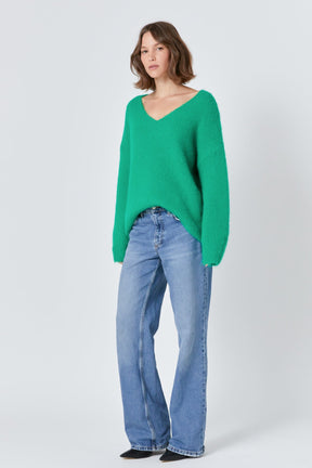 ENDLESS ROSE - Furry V Neck Sweater - SWEATERS & KNITS available at Objectrare