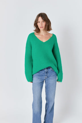 ENDLESS ROSE - Furry V Neck Sweater - SWEATERS & KNITS available at Objectrare