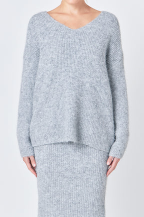 ENDLESS ROSE - Furry V Neck Sweater - SWEATERS & KNITS available at Objectrare