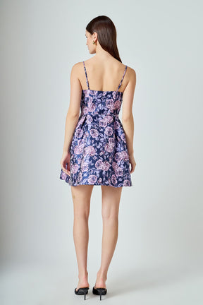 ENDLESS ROSE - Floral Jacquard Sweetheart Neckline Mini Dress - DRESSES available at Objectrare