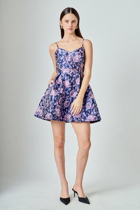 ENDLESS ROSE - Floral Jacquard Sweetheart Neckline Mini Dress - DRESSES available at Objectrare