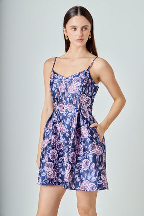 ENDLESS ROSE - Floral Jacquard Sweetheart Neckline Mini Dress - DRESSES available at Objectrare