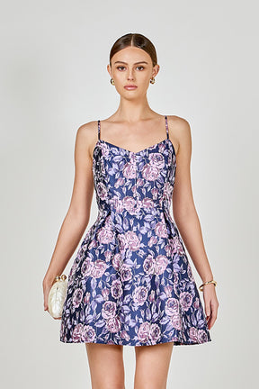 ENDLESS ROSE - Floral Jacquard Sweetheart Neckline Mini Dress - DRESSES available at Objectrare
