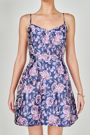 ENDLESS ROSE - Floral Jacquard Sweetheart Neckline Mini Dress - DRESSES available at Objectrare