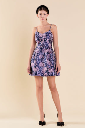 ENDLESS ROSE - Endless Rose - Floral Jacquard Sweetheart Neckline Mini Dress - DRESSES available at Objectrare