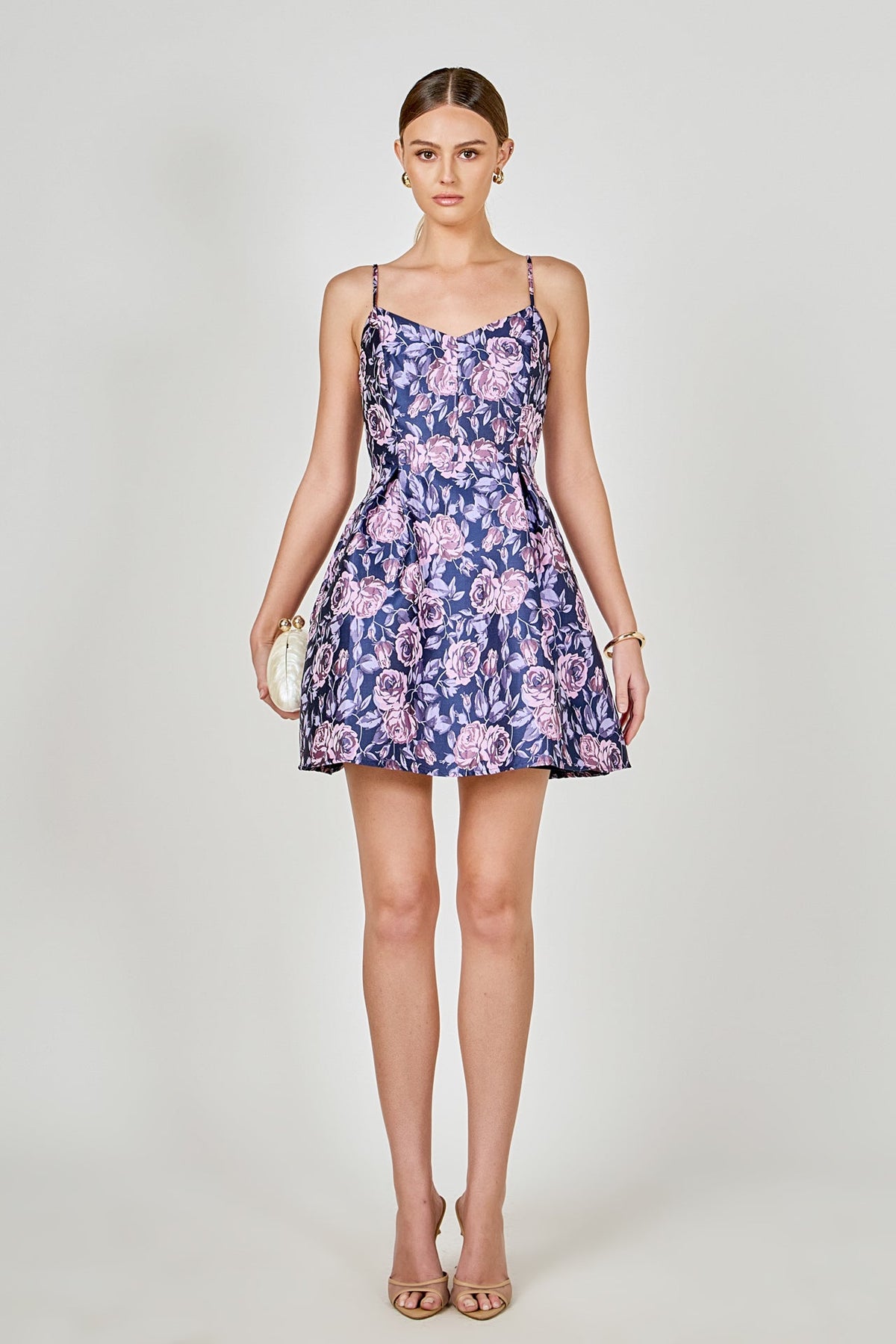 ENDLESS ROSE - Floral Jacquard Sweetheart Neckline Mini Dress - DRESSES available at Objectrare