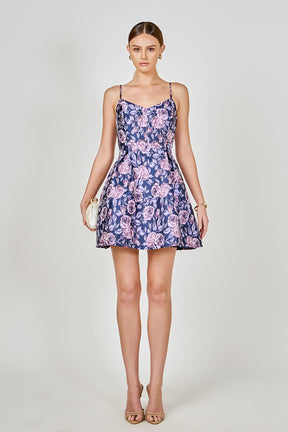 ENDLESS ROSE - Floral Jacquard Sweetheart Neckline Mini Dress - DRESSES available at Objectrare