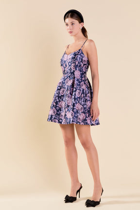 ENDLESS ROSE - Endless Rose - Floral Jacquard Sweetheart Neckline Mini Dress - DRESSES available at Objectrare