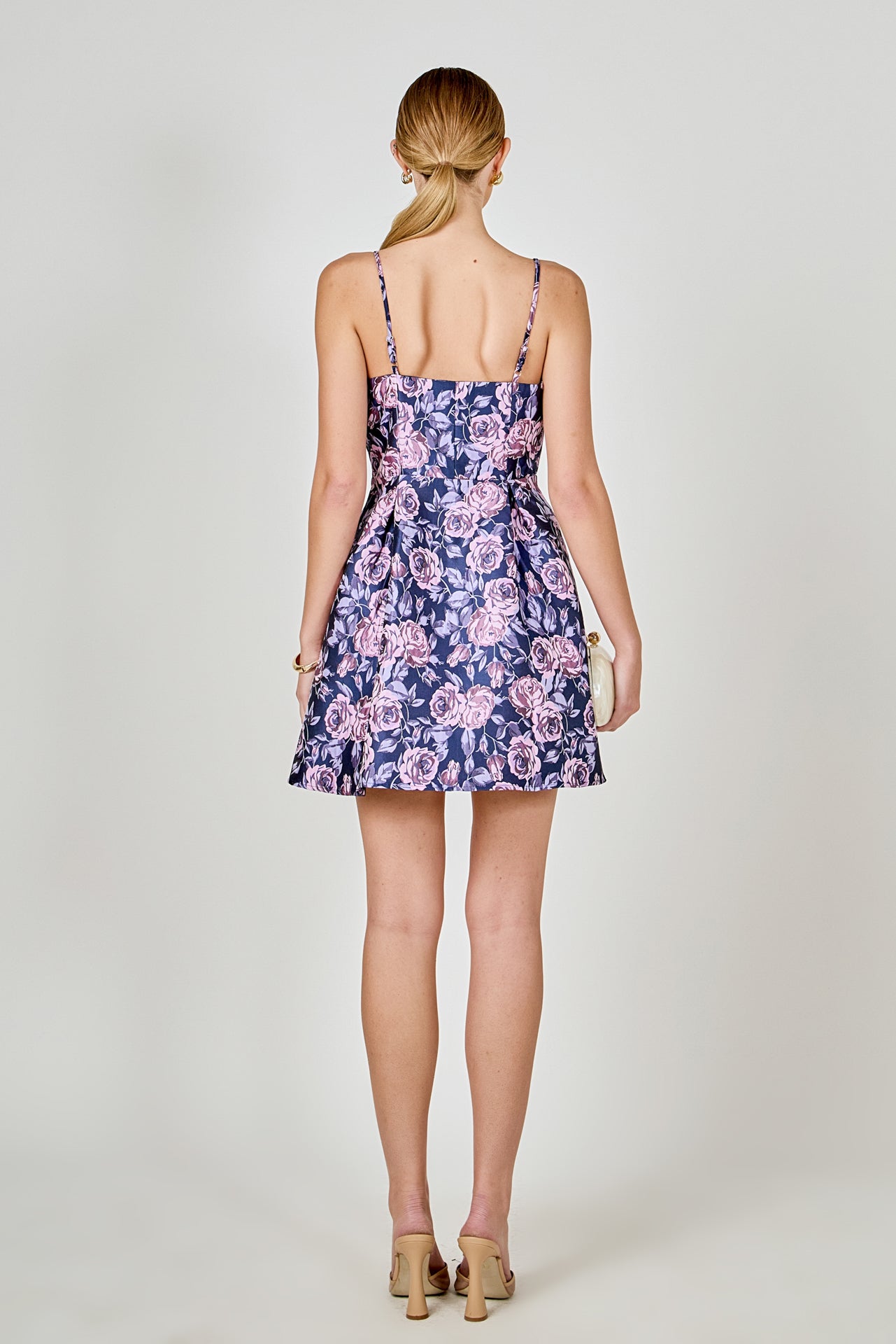 ENDLESS ROSE - Floral Jacquard Sweetheart Neckline Mini Dress - DRESSES available at Objectrare