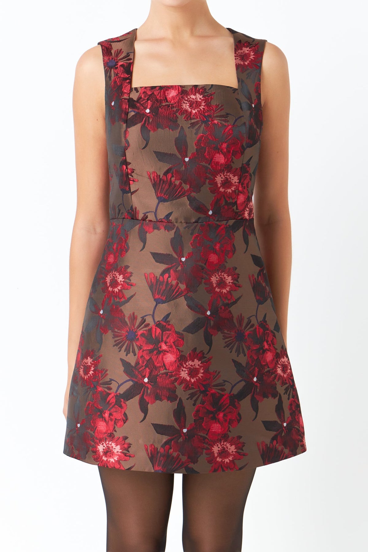 ENDLESS ROSE - Floral Jacquard Sleeveless Mini Dress - DRESSES available at Objectrare