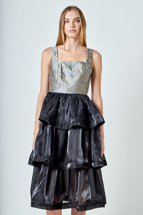 ENDLESS ROSE - Floral Jacquard Midi Dress - DRESSES available at Objectrare