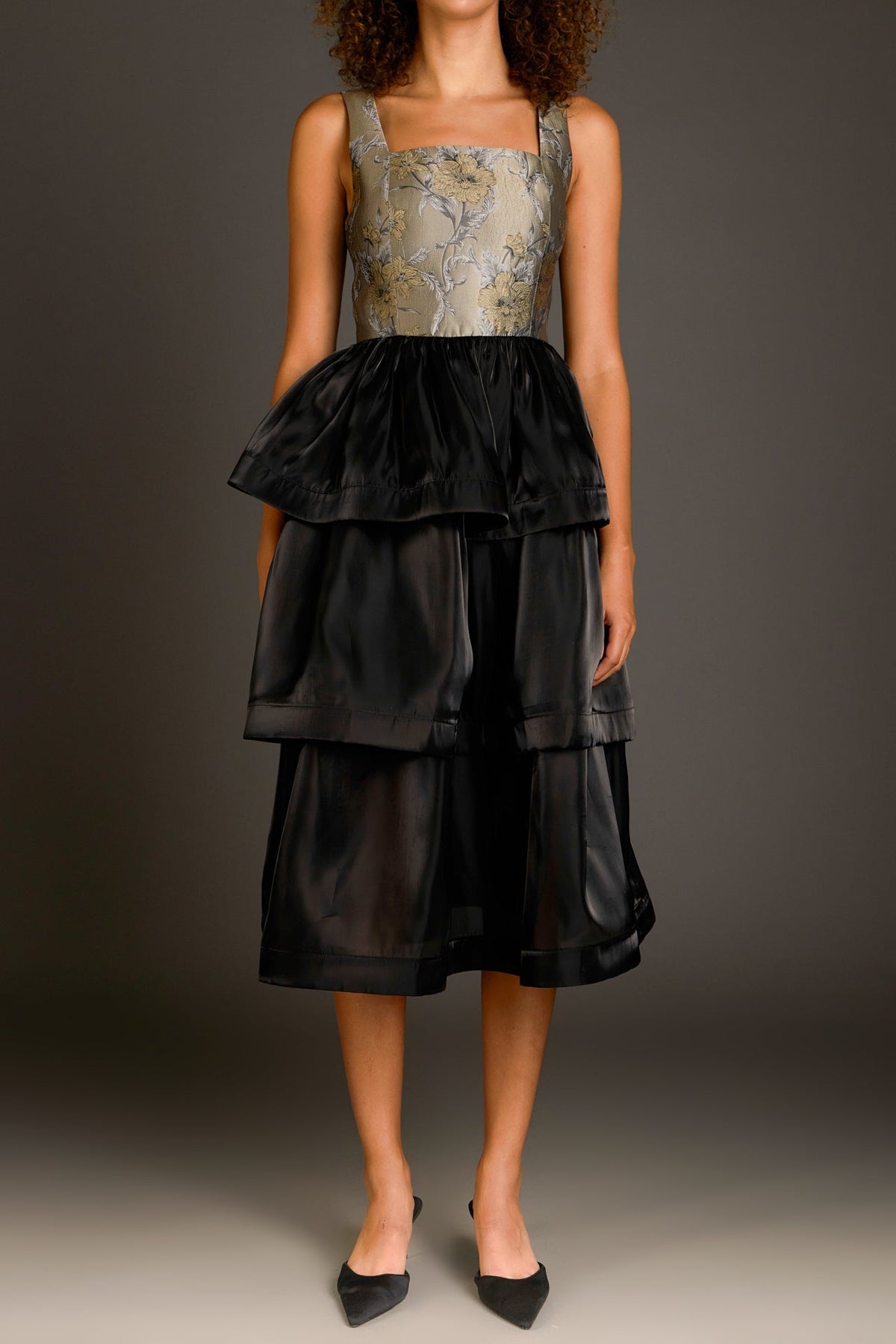 ENDLESS ROSE - Floral Jacquard Midi Dress - DRESSES available at Objectrare