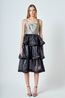 ENDLESS ROSE - Floral Jacquard Midi Dress - DRESSES available at Objectrare