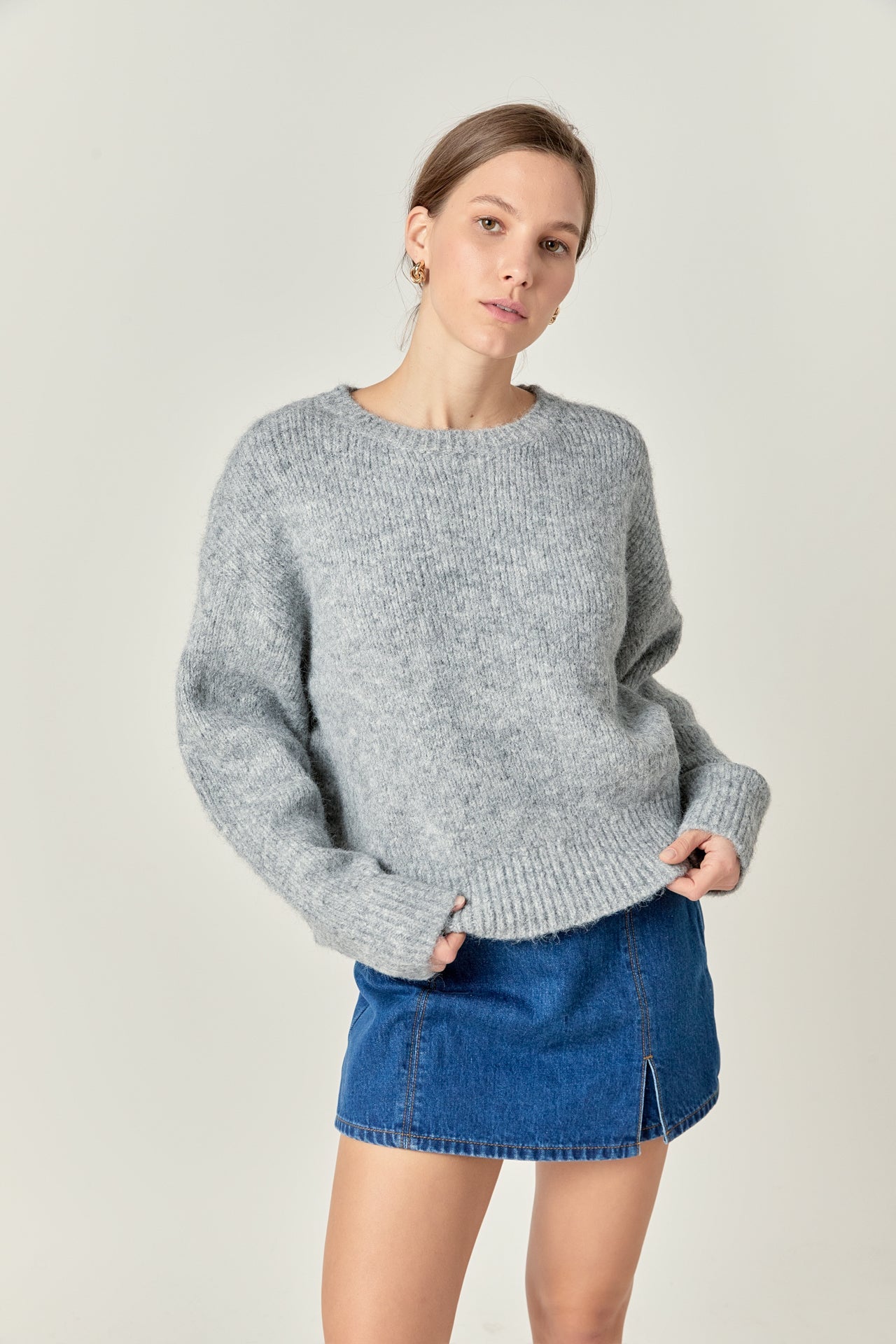 ENGLISH FACTORY - Blend Cropped Fuzzy Sweater - SWEATERS & KNITS available at Objectrare