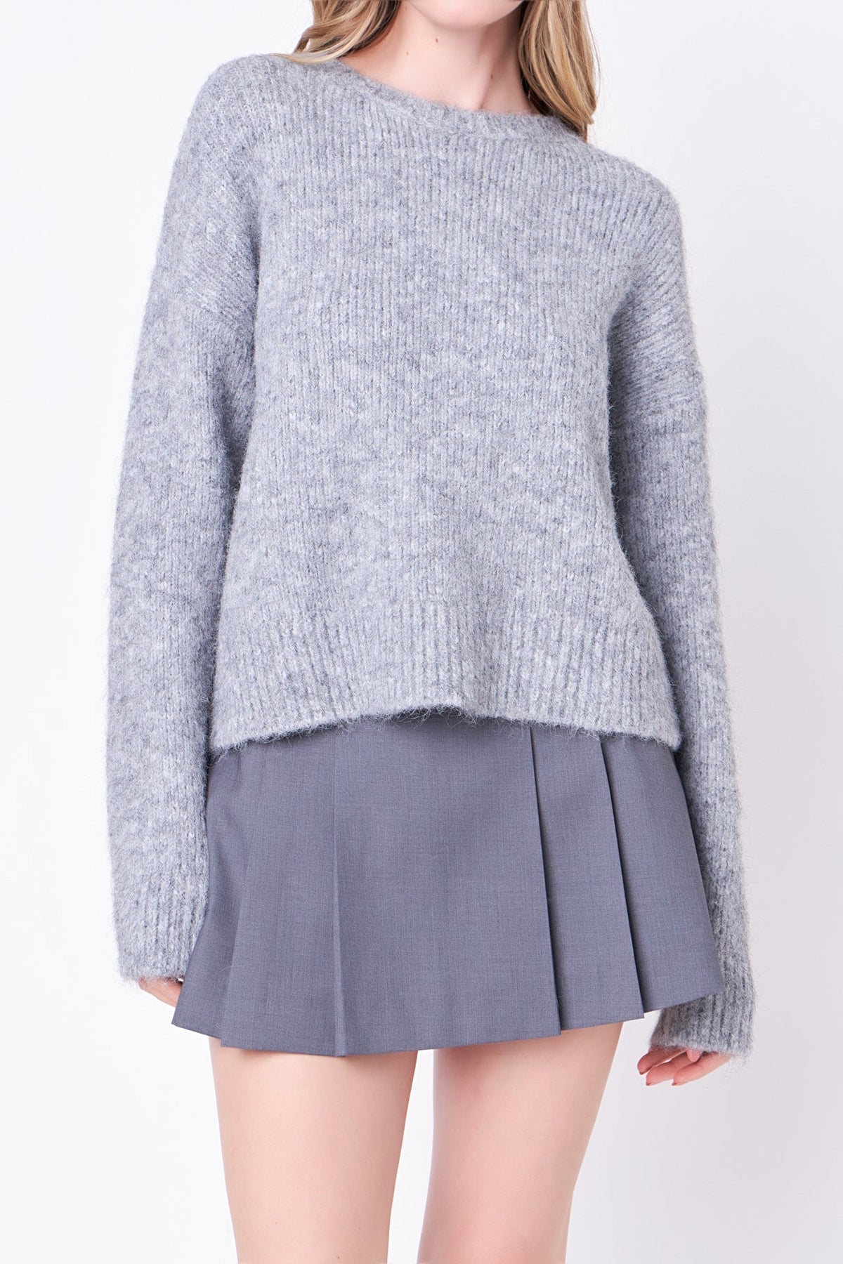 ENGLISH FACTORY - Blend Cropped Fuzzy Sweater - SWEATERS & KNITS available at Objectrare