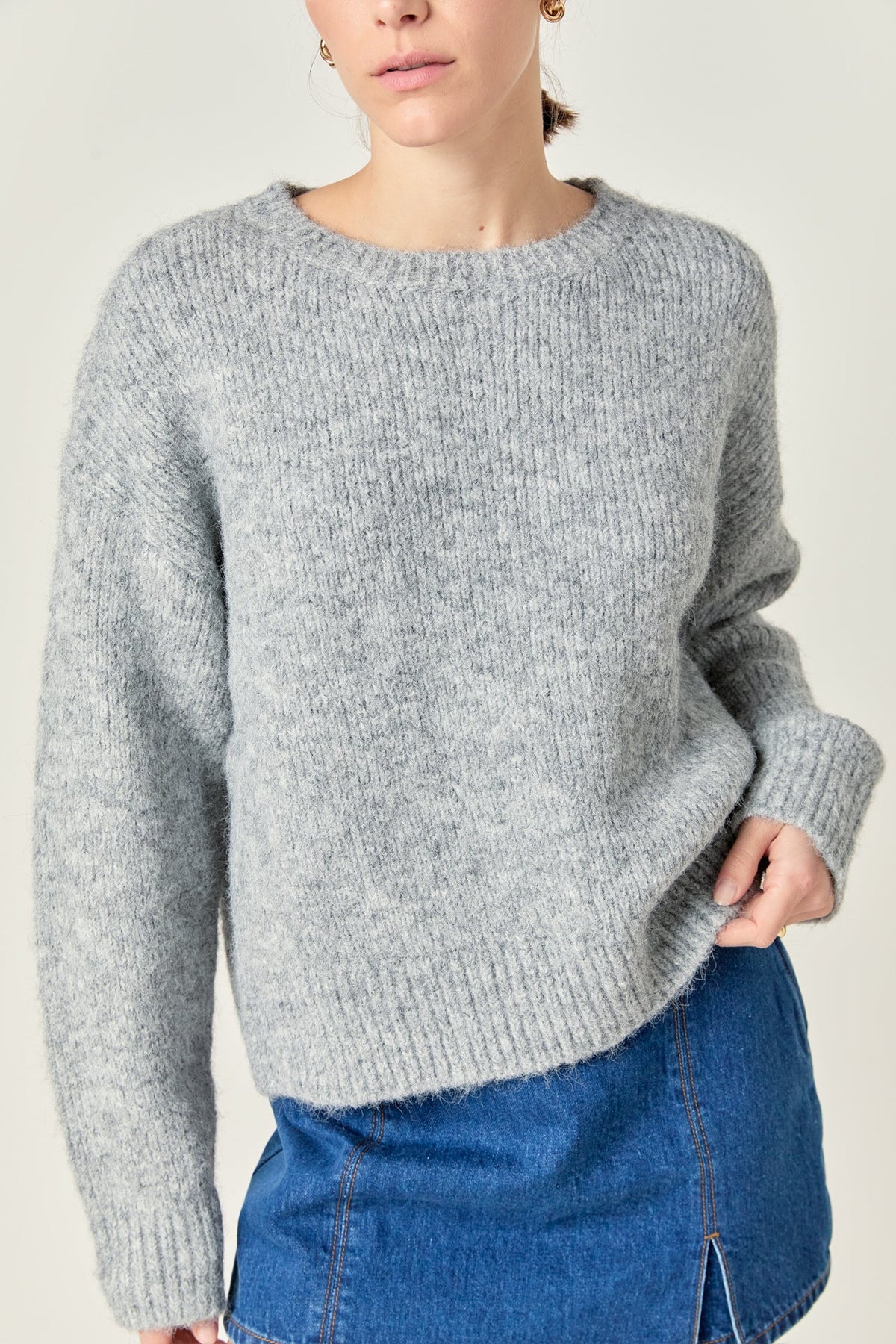 ENGLISH FACTORY - Blend Cropped Fuzzy Sweater - SWEATERS & KNITS available at Objectrare