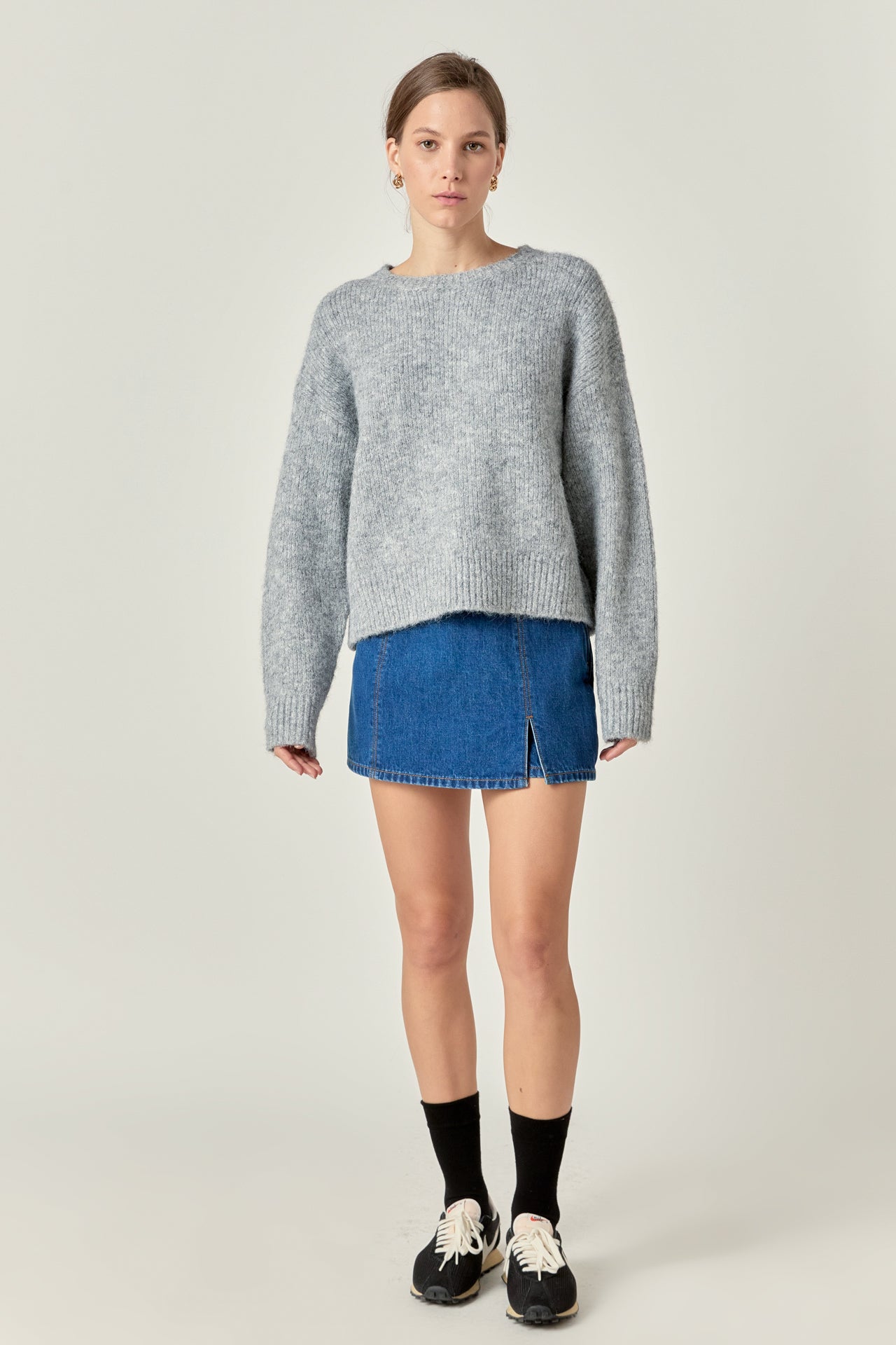 ENGLISH FACTORY - English Factory - Blend Cropped Fuzzy Sweater - SWEATERS & KNITS available at Objectrare