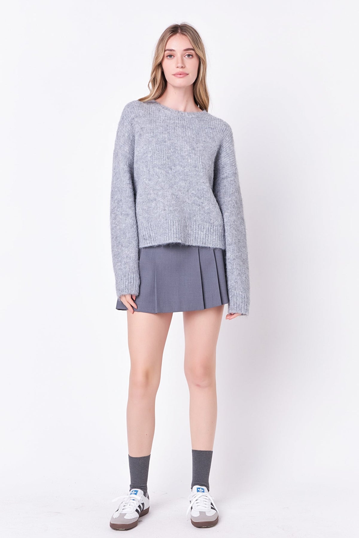 ENGLISH FACTORY - Blend Cropped Fuzzy Sweater - SWEATERS & KNITS available at Objectrare