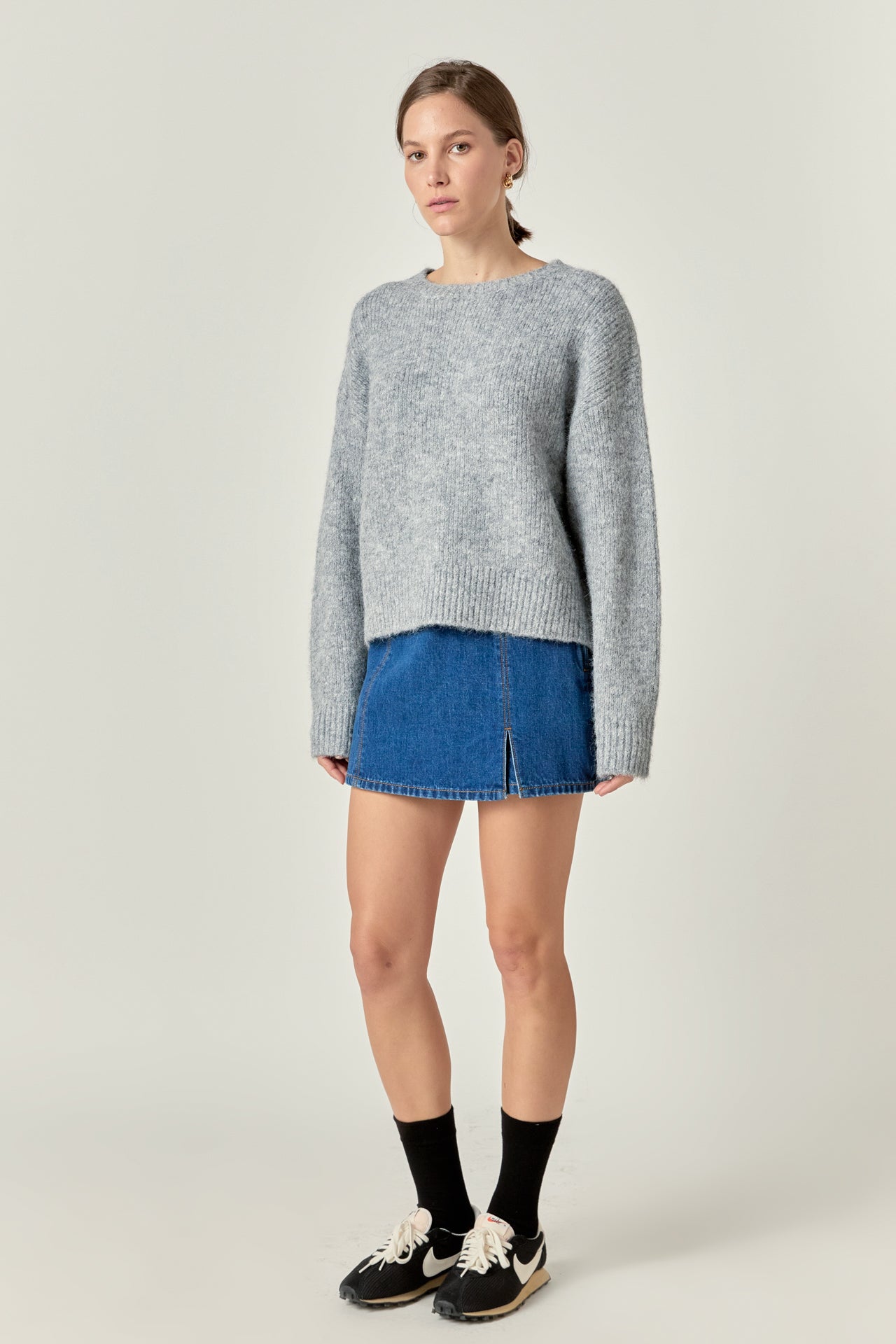 ENGLISH FACTORY - English Factory - Blend Cropped Fuzzy Sweater - SWEATERS & KNITS available at Objectrare