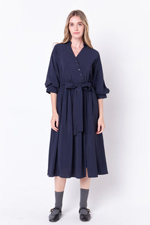 ENGLISH FACTORY - Angled Buttoned Wrap Midi Dress - DRESSES available at Objectrare