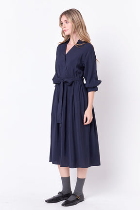 ENGLISH FACTORY - Angled Buttoned Wrap Midi Dress - DRESSES available at Objectrare