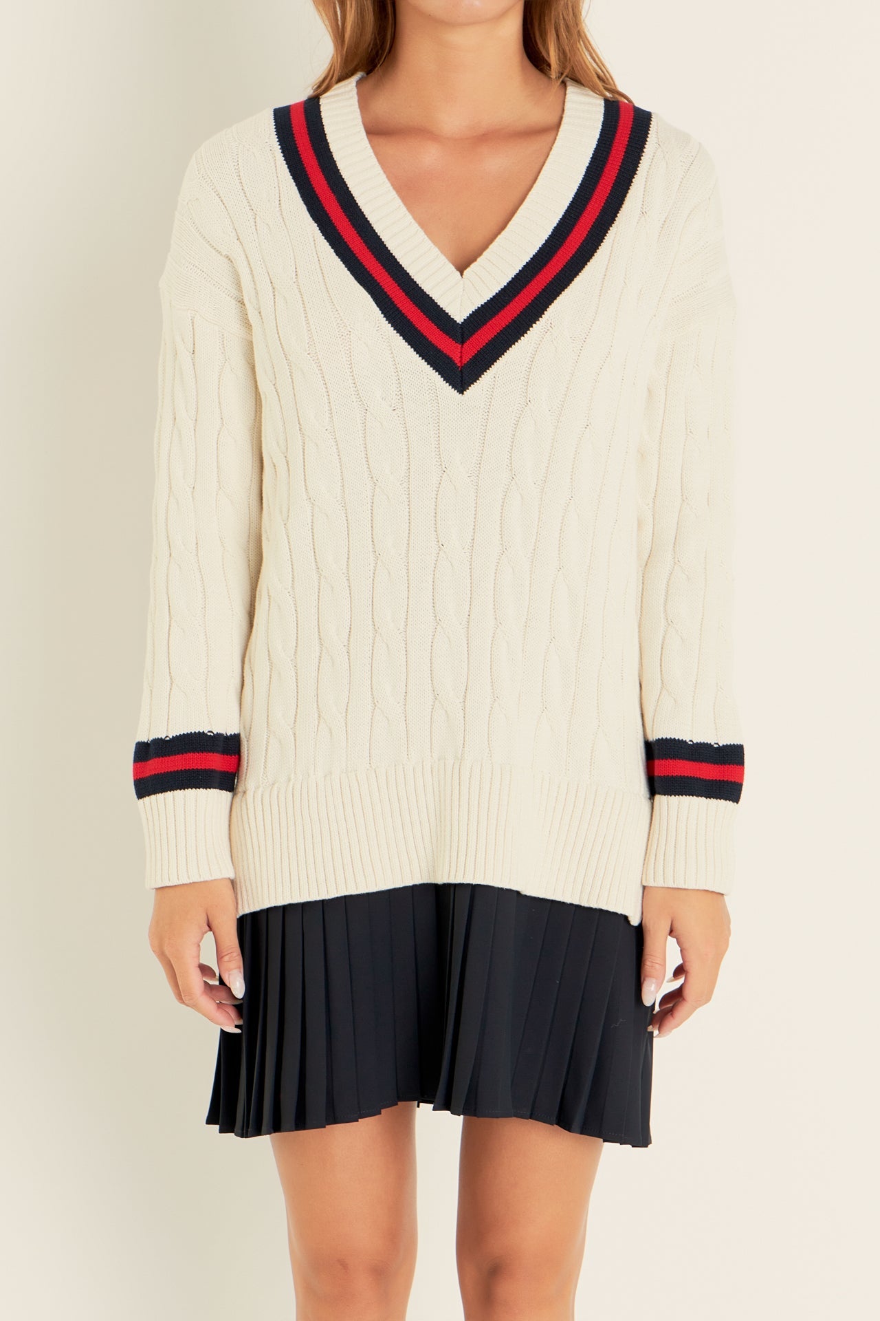 ENGLISH FACTORY - Cable Knit Pleated Sweater Dress - DRESSES available at Objectrare