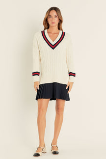 ENGLISH FACTORY - Cable Knit Pleated Sweater Dress - DRESSES available at Objectrare