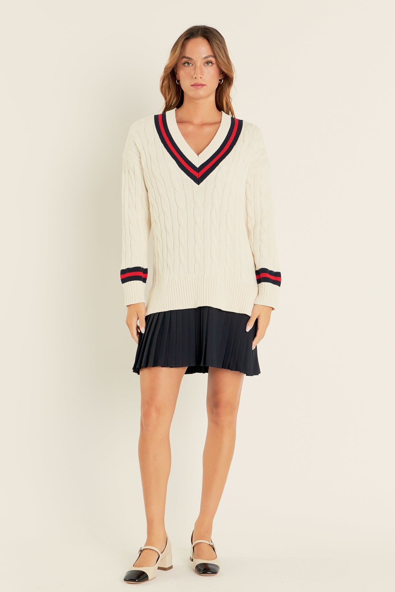 ENGLISH FACTORY - Cable Knit Pleated Sweater Dress - DRESSES available at Objectrare