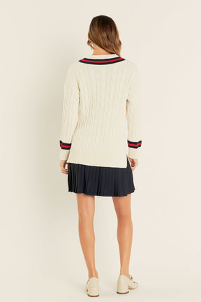 ENGLISH FACTORY - Cable Knit Pleated Sweater Dress - DRESSES available at Objectrare