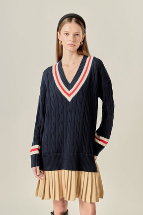 ENGLISH FACTORY - Cable Knit Pleated Sweater Dress - DRESSES available at Objectrare