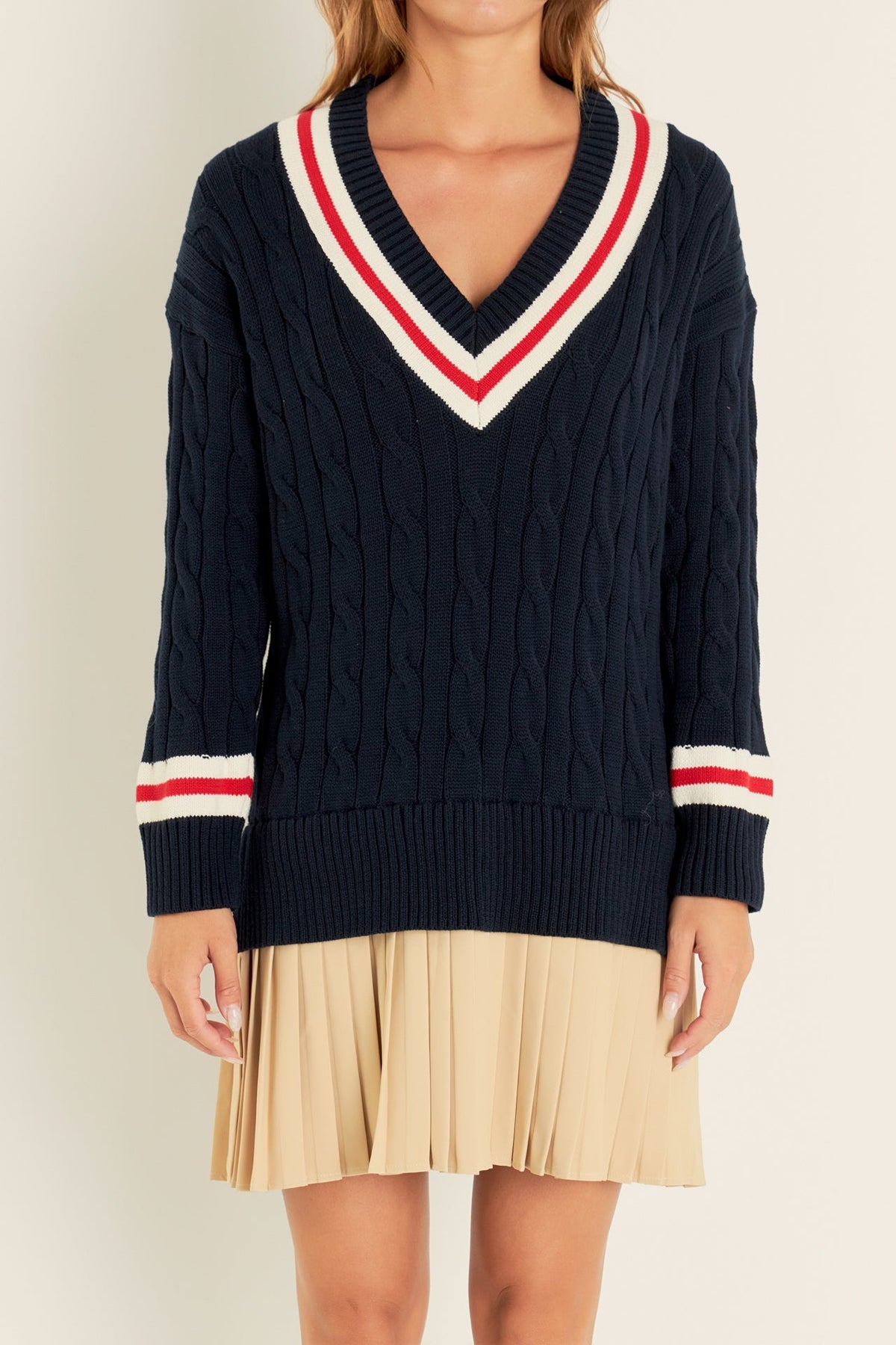 ENGLISH FACTORY - Cable Knit Pleated Sweater Dress - DRESSES available at Objectrare