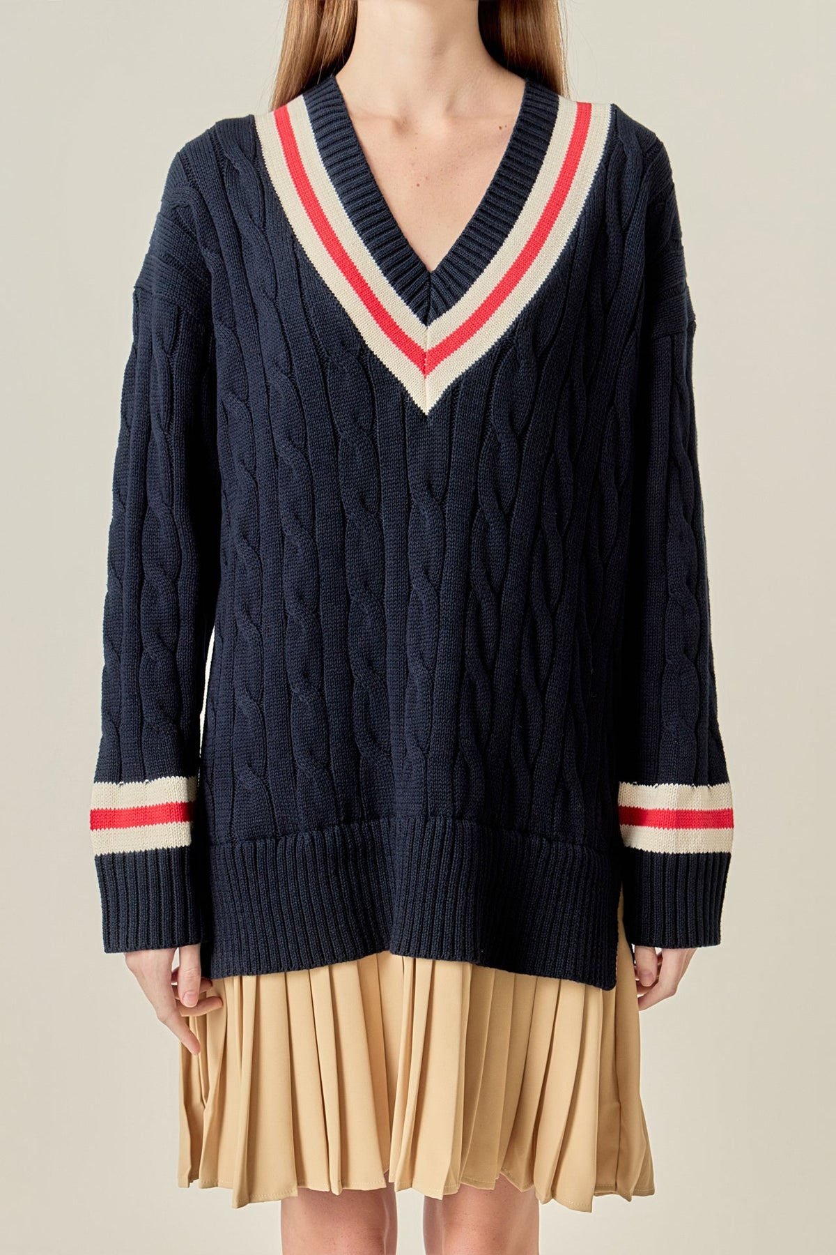 ENGLISH FACTORY - Cable Knit Pleated Sweater Dress - DRESSES available at Objectrare