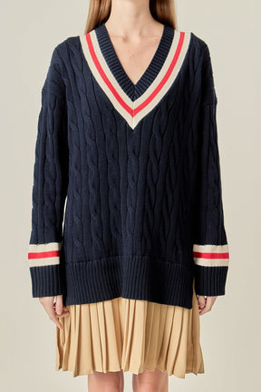 ENGLISH FACTORY - Cable Knit Pleated Sweater Dress - DRESSES available at Objectrare