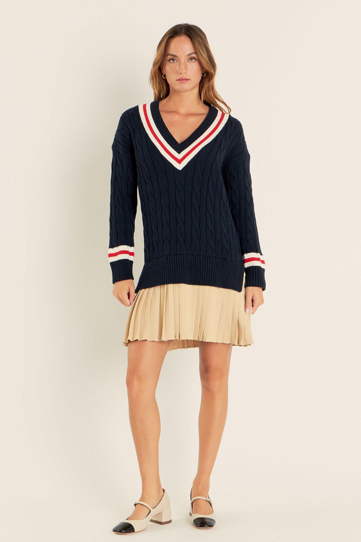 ENGLISH FACTORY - Cable Knit Pleated Sweater Dress - DRESSES available at Objectrare